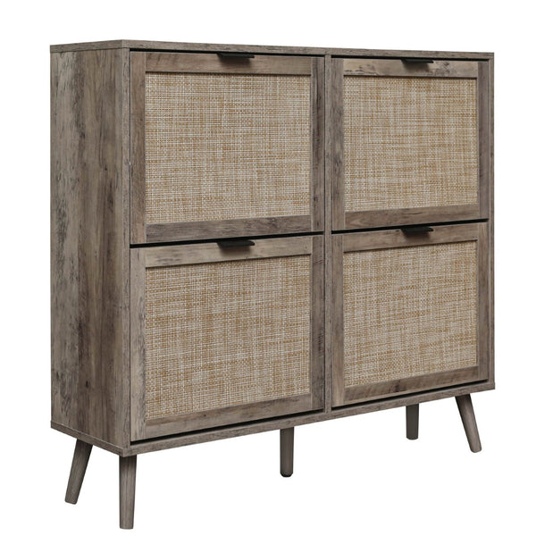 English Elm 4 Door Rattan Shoe Cabinet with Pine Legs Slim Entryway Storage Modern Style W688P173281