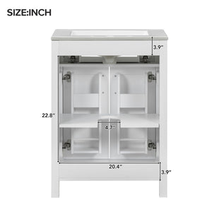 English Elm Modern 48 Inch Freestanding Bathroom Vanity Dual Ceramic Sinks Soft Close Gold Handles White N729P000008K