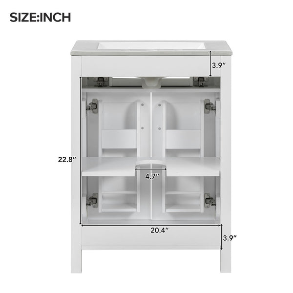 English Elm Modern 48 Inch Freestanding Bathroom Vanity Dual Ceramic Sinks Soft Close Gold Handles White N729P000008K