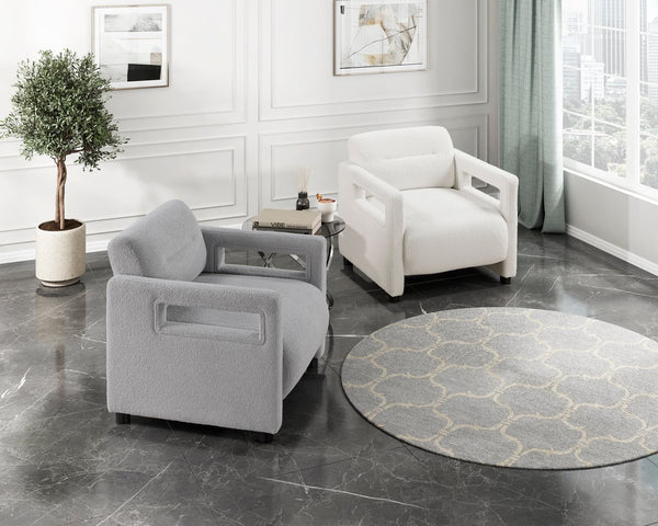 English Elm Luxury Modern Boucle Accent Chair with Plywood Frame, Pocket Coil Support, Foam Padding, 300lb Capacity Gray 30 L x 25 W x 19.5 H B011P304427