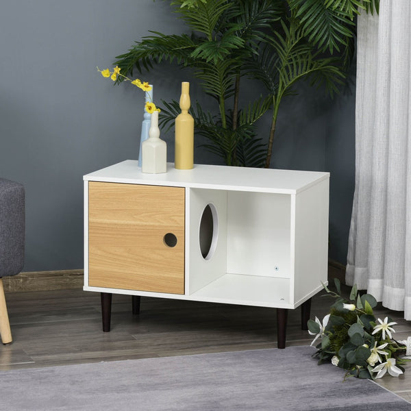 English Elm Pawhut Stylish Wooden Cat House With Soft Cushion, Elevated Pet Condo & Functional Storage Table W2225P173764-GIGA