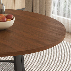 English Elm 47 Inch Extendable Round Dining Table Walnut Finish Seats 8 with Wire Grid Shelf W2700P385520