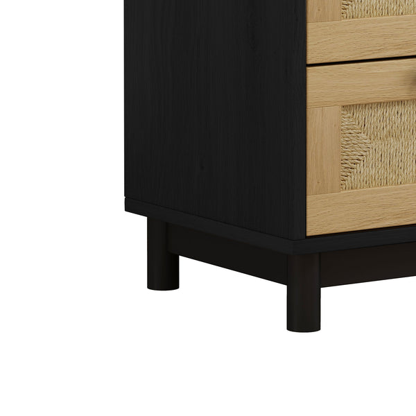 English Elm 30.31"3-Drawers Woven Rope Front Storage Cabinet, Black Accent Chest for Bedroom, Living Room, Hallway W757P151925