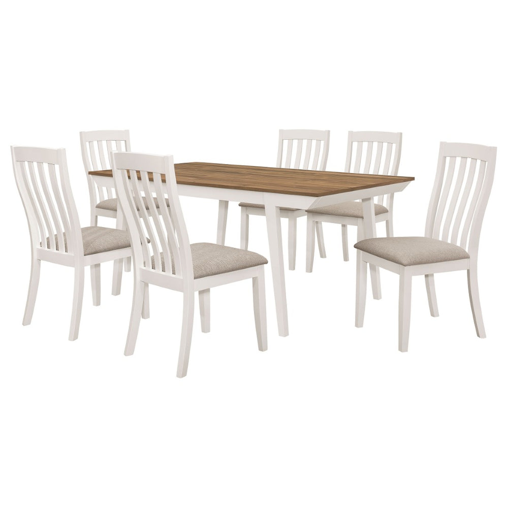 English Elm Prospect 7-Piece Dining Set - Natural Acacia Table With Off-White Frame & Cushioned Chairs For Comfort B062S01262-GIGA