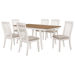 English Elm Prospect 7-Piece Dining Set - Natural Acacia Table With Off-White Frame & Cushioned Chairs For Comfort B062S01262-GIGA