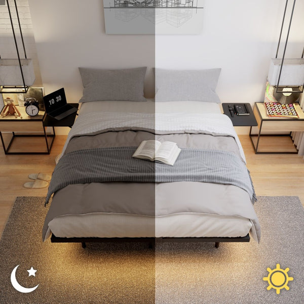 English Elm Queen Metal Platform Bed Frame with Led Lighting Storage Boards and Steel Slat Support W311P416235