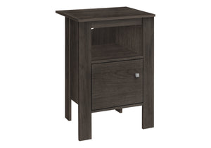 English Elm Accent Oak Nightstand Table with Shelf & Cabinet, Rustic Brown Laminate, Silver Knob, 17.25x14x24.25" B2710P218959