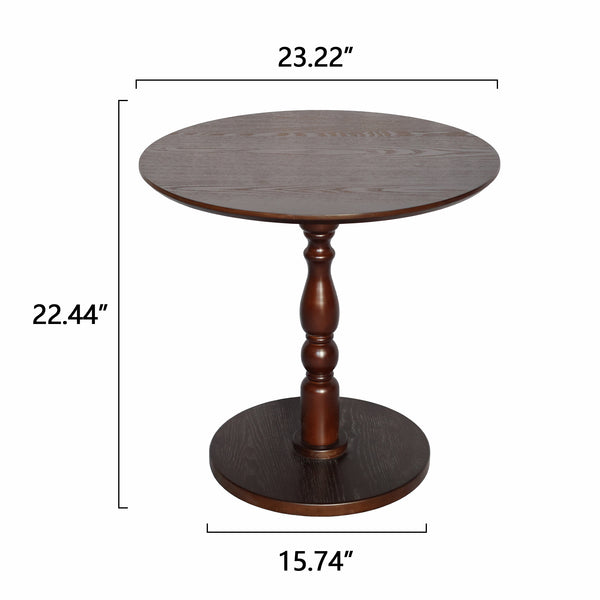 English Elm 23'' Walnut Brown Accent Round Table — Modern Small Drink & Nightstand, Solid Wood Legs, Space-Saving Design W2295P339098