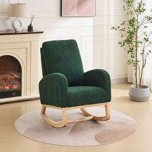 English Elm 27.2"W Rocking Chair Sherpa Glider with High Back and Side Pocket, Cozy Foam Seat, Rubber Wood Legs Green W3188P304605