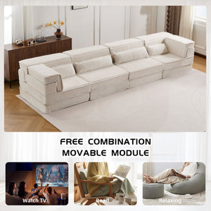 English Elm Compression Modular Sofa Bed - Soft Fleece 4-Seater, Versatile, No-Assembly, Memory Foam Comfort W3723S00031