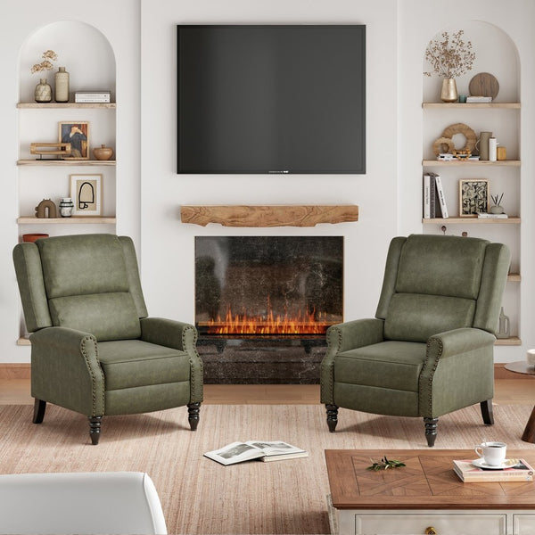 English Elm Faux Leather Pushback Recliner with Ergonomic Lumbar Support for Modern Living Spaces T3623P434282