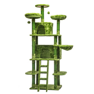 English Elm Large 7 Tier Plush Cat Tree with Dual Condos Hammock Sisal Posts for Multi Cat Homes Green W1578P447622