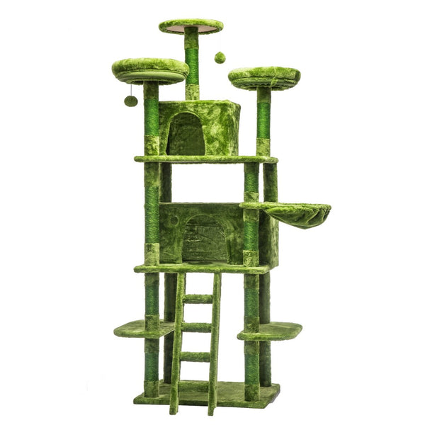 English Elm Large 7 Tier Plush Cat Tree with Dual Condos Hammock Sisal Posts for Multi Cat Homes Green W1578P447622