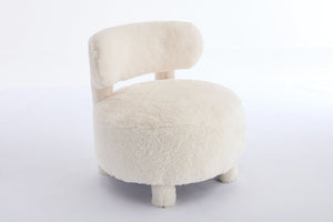 English Elm 063-Fur Plush Armless Accent Chair with 13" Thick Cushion, Curved Wingback & Solid Wood Legs for Cozy Reading Nooks White W527P308809
