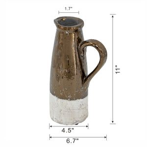 English Elm 7" Candia Terracotta Pitcher with Two-Tone Sienna Brown Glaze, Tall Metallic Shine for Rustic Decor W2078131620