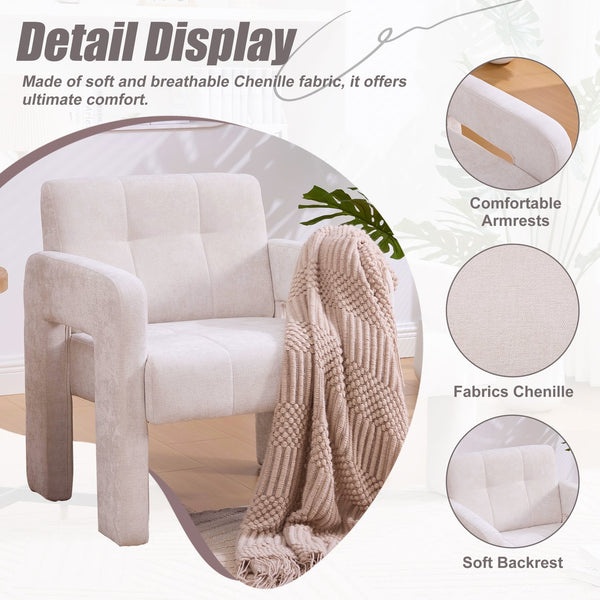English Elm Modern Ergonomic Armchair with Generous Curved Armrests, Chenille Upholstery, 500lb Capacity, Cozy Lounge Seat Beige W395P380514