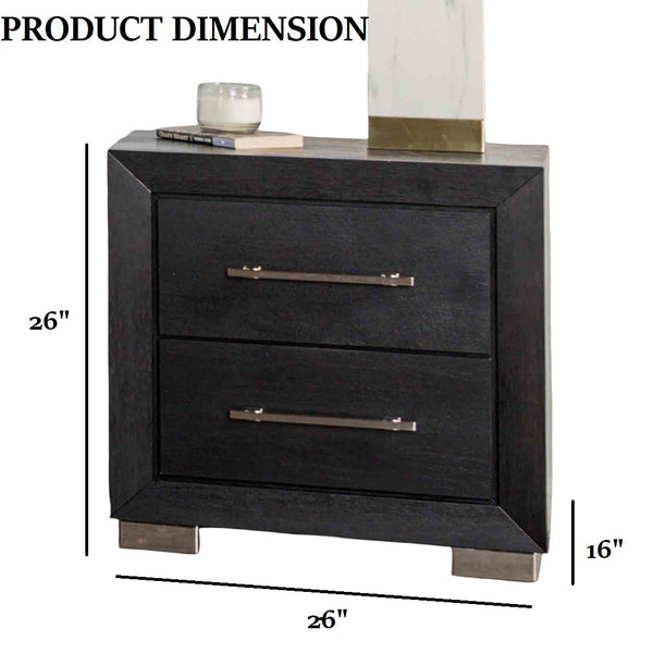 English Elm Contemporary Black Nightstand Chrome Legs Usb Charging Dovetail Drawer Bedroom Storage B2741P433357