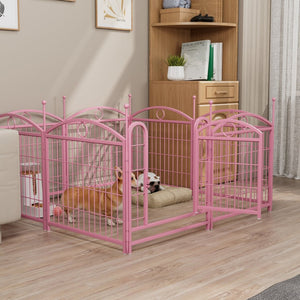 English Elm Dog Playpen 8 Panel Heavy Duty Iron Pet Enclosure Foldable Indoor Outdoor Exercise Pen Pink W368P233998