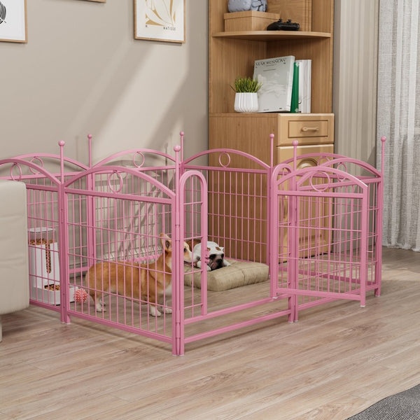 English Elm Dog Playpen 8 Panel Heavy Duty Iron Pet Enclosure Foldable Indoor Outdoor Exercise Pen Pink W368P233998