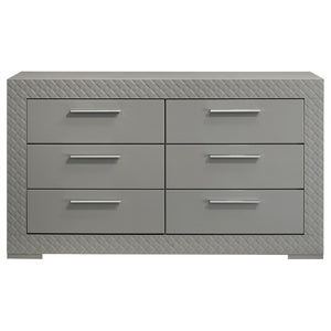 English Elm Pierce Six Drawer Diamond Embossed Dresser with Sleek High Sheen Finish for Modern Bedrooms Grey B062P447670