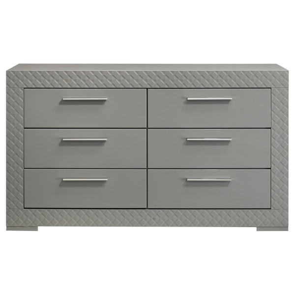 English Elm Pierce Six Drawer Diamond Embossed Dresser with Sleek High Sheen Finish for Modern Bedrooms Grey B062P447670