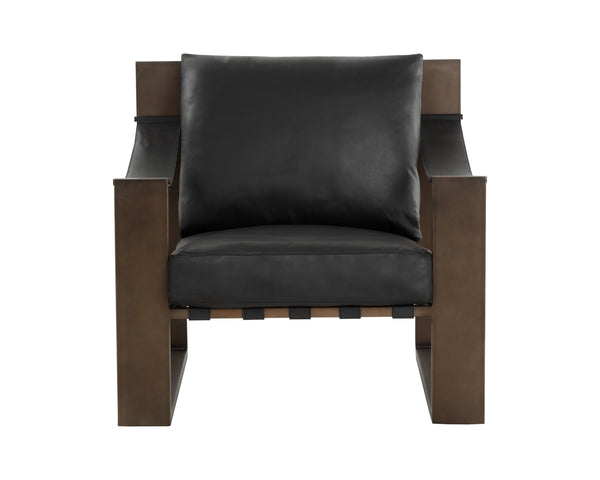 Sunpan Berke Lounge Chair - Modern Design With Soft Charcoal Leather Cushions And Bold Iron Frame Black Leather 112076
