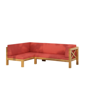 English Elm Christopher Knight Home® - Brava X-Back Left Corner Bench Set For Stylish Indoor/Outdoor Comfort - Durable Acacia Wood Design 57967.00RED2