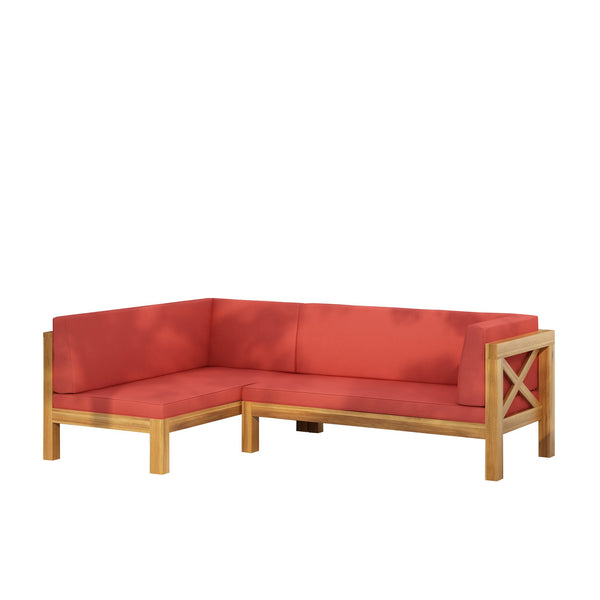 English Elm Christopher Knight Home® - Brava X-Back Left Corner Bench Set For Stylish Indoor/Outdoor Comfort - Durable Acacia Wood Design 57967.00RED2