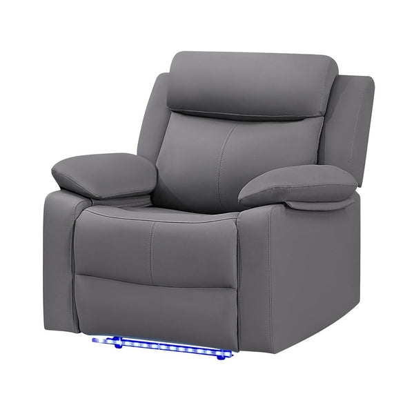 English Elm Blanche Manual Glider Recliner with Led Lighting Pillow Arms Media Room Lounge Grey B201P412062