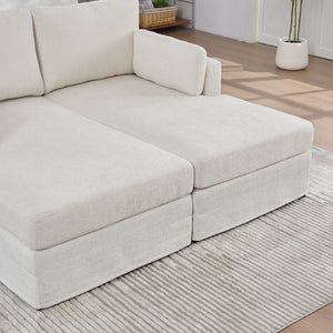 English Elm 63.39" Chenille Convertible Sofa Bed with Pocketed Spring Cushions for Modern Living Spaces Ivory W3189S00032