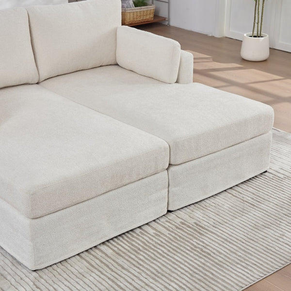 English Elm 63.39" Chenille Convertible Sofa Bed with Pocketed Spring Cushions for Modern Living Spaces Ivory W3189S00032
