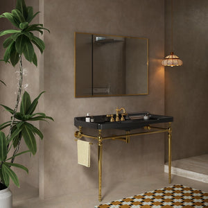 English Elm 48" Freestanding Bathroom Vanity Cabinet Sintered Stone Top Woodgrain Finish Open Shelf W2615S00533