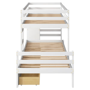 English Elm Twin Loft Bunk Bed with Built-In Drawers and Ladder, Space-Saving Twin over Twin Pine MDF Design Gray GX000424AAE