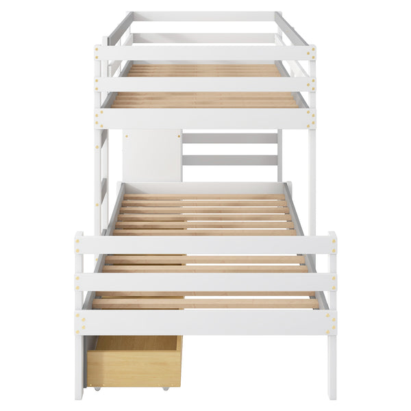 English Elm Twin Loft Bunk Bed with Built-In Drawers and Ladder, Space-Saving Twin over Twin Pine MDF Design Gray GX000424AAE