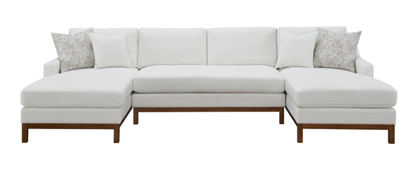 English Elm Valiant Ivory Chenille Sectional Sofa with Pocket Coil Seating, 4 High-Density Foam Pillows B2726S00265