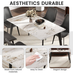 English Elm 55.12" Modern Artificial Stone Dining Table With Dark Grey Metal Legs - Seats 6, Minimalist Style W1535S00520
