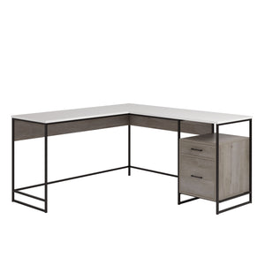 English Elm L-Shaped Modern Desk With Oak And White Finish - Space-Saving Design For Home Office And Study B356P367762