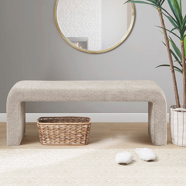 JLA Home INK+IVY - Boucle Modern Waterfall Bench with Textured Bouclé Upholstery, Rounded Corners, Fully Assembled Comfort Beige II105-0567
