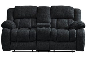 English Elm STONIC Ebony Console Reclining Loveseat — Black Fabric, Modern Plush Cushioning, Manual Motion Comfort B201P216009
