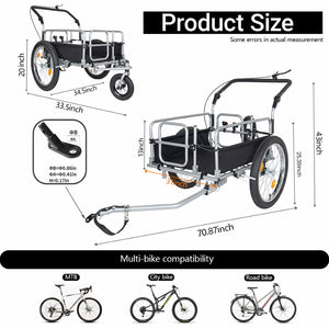 English Elm 3-in-1 Convertible Bike Cargo Trailer with Steel Frame Fat Tires and 150lb Capacity W2932P417635