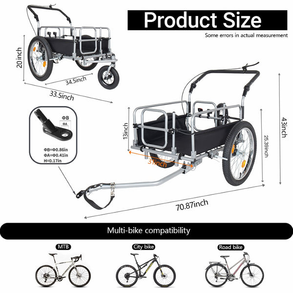 English Elm 3-in-1 Convertible Bike Cargo Trailer with Steel Frame Fat Tires and 150lb Capacity W2932P417635