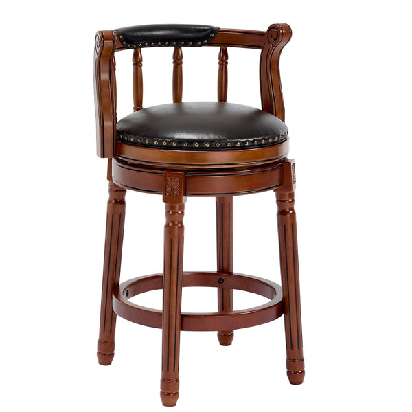 English Elm Seat 26.5" Cow-Top Leather Swivel Bar Stool - Stylish Wooden Counter Chair For Home & Restaurants W2195P268323-GIGA