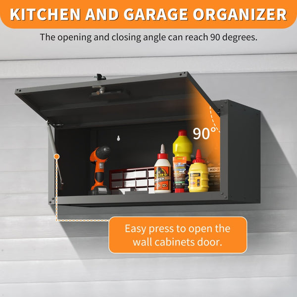 English Elm Heavy Duty Wall Mounted Steel Cabinet Locking Lift Door Garage Workshop Storage Black T2398P236482