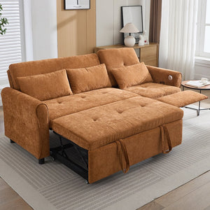 English Elm 2-in-1 Sofa Pull-Out Sleeper with Reversible Recliner, USB Ports, Tufted Curved Arms, 82" Comfort Orange N719S002010G