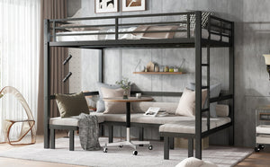 English Elm Queen Metal Bunk Bed - Versatile Queen-Over-Queen With Pull-Out Lower Section & Safety Rails, Black W1580S00208-GIGA