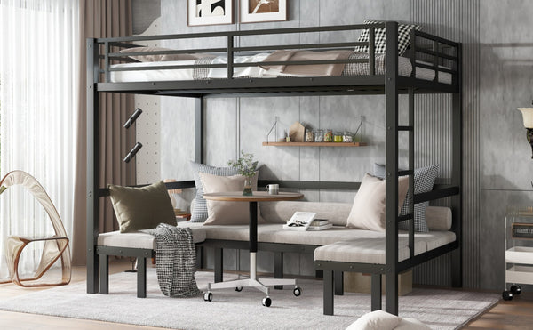 English Elm Queen Metal Bunk Bed - Versatile Queen-Over-Queen With Pull-Out Lower Section & Safety Rails, Black W1580S00208-GIGA