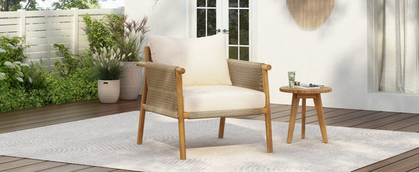 English Elm 28" Woven Outdoor Lounge Chair Solid Wood Frame Polyester Cushions Patio Garden N767P236617T