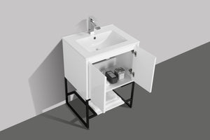 English Elm 24" Floating Bathroom Vanity Base Glossy White Wall Mount Soft Close Cabinet W1920P263624