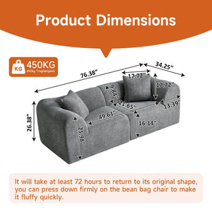 English Elm Modern Velvet Two Seat Loveseat with Pillows Compact Upholstered Sofa for Apartment Gray W1765P349641