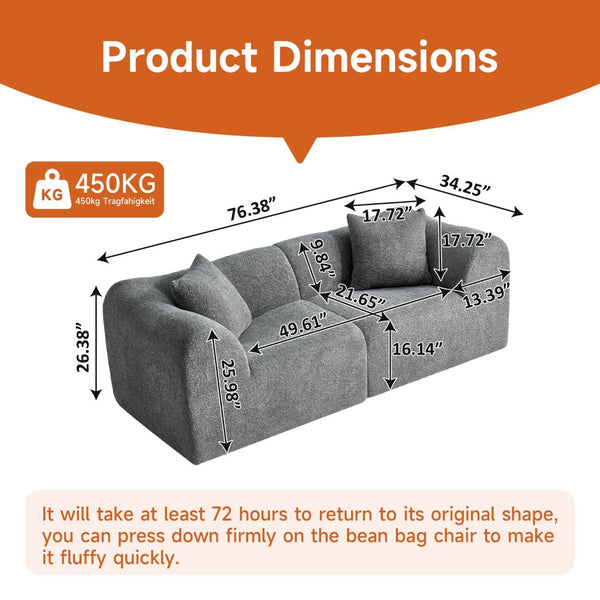 English Elm Modern Velvet Two Seat Loveseat with Pillows Compact Upholstered Sofa for Apartment Gray W1765P349641